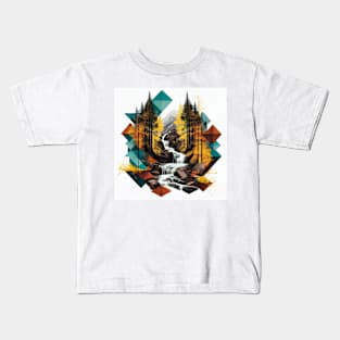 Colorful Geometric Forest Waterfall Kids T-Shirt